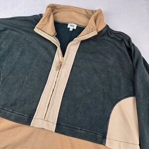 BKE Women's Colorblock Pullover Sweatshirt Quarter Zip Up Beige‎ Green Large